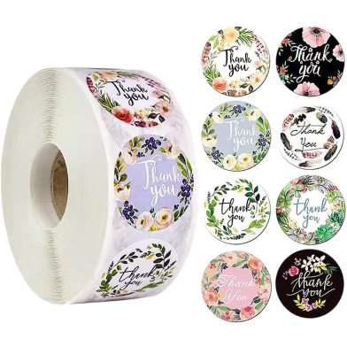 Multi Design Thank You round sticker for Gift Packaging - 500 Stickers image