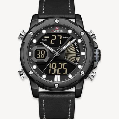 NAVIFORCE Men Military Sport Digital Watch Leather Strap Waterproof Quartz Watches image