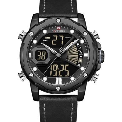 NAVIFORCE Men Military Sport Digital Watch Leather Strap Waterproof Quartz Watches image