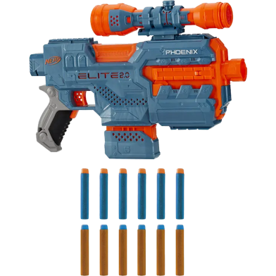 NERF Elite 2.0 Phoenix CS-6 Motorized Blaster, 12 Official Darts, 6-Dart Clip, Scope, Tactical Rails, Barrel and Stock Attachment Points image