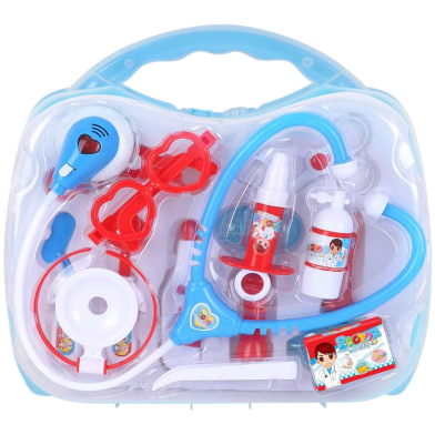 NEW plastic role play pretend play suitcase electric music sound doctor set for kids toy set preschool boy, Portable Light IC medical kit-Blue image