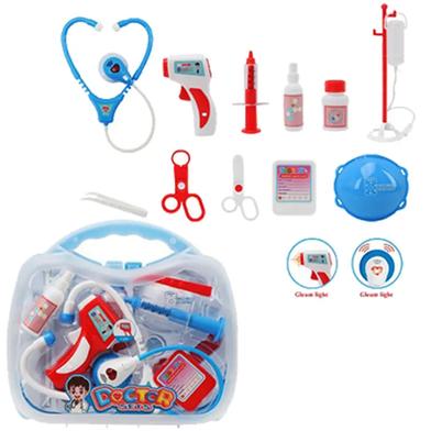 NEW plastic role play pretend play suitcase electric music sound doctor set for kids toy set preschool boy, Portable Light IC medical kit-Blue image