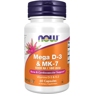 NOW Mega D-3 and K-2 MK-7 180 mg 60 Veg Capsules image