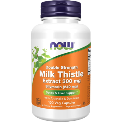 NOW Supplements Silymarin Milk Thistle Extract 300 mg with Artichoke and Dandelion 100 Capsules image