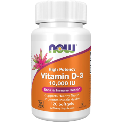 NOW Vitamin D3 10000 IU 120 Veg Capsules image