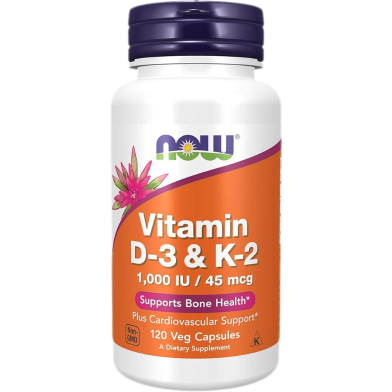 NOW Vitamin D-3 and K-2 - 120 Veg Capsules image