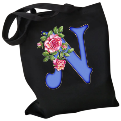 N-Letter Canvas Shoulder Tote Shopping Bag With Flower image