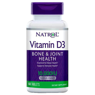 Natrol Vitamin D3 Bone And Joint Health Maximum Strength 10,000 IU - 60 Tablets image