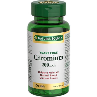 Nature’s Bounty Chromium Supplement 200 mcg 100 Tablets image