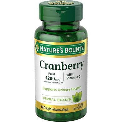 Nature's Bounty Cranberry Fruit 4200 mg, Plus Vitamin C, Urinary Tract Health, 120 Softgels image