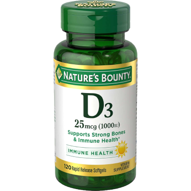 Nature’s Bounty High Potency Vitamin D3 1,000 IU (25 mcg) 120 Softgels image