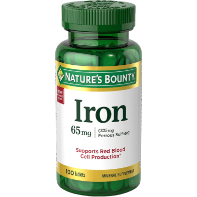 Nature’s Bounty Iron 65 mg 325 mg Ferrous Sulfate 100 Tablets image