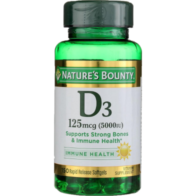 Nature's Bounty Vitamin D3 5000iu Immune and Bone Support Rapid Release 150 Softgels -524019498 image
