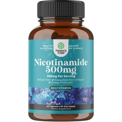 Nature's Craft Nicotinamide Dietary Supplement 500mg - 60 Capsules | Flush-Free Niacin | NAD Supplement image