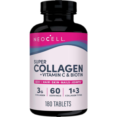 NeoCell Super Collagen Peptides plus Vitamin C and Biotin, 3g Collagen Per Serving, Gluten Free, Promotes Healthy Hair, Beautiful Skin, and Nail Support, 180 Tablets image