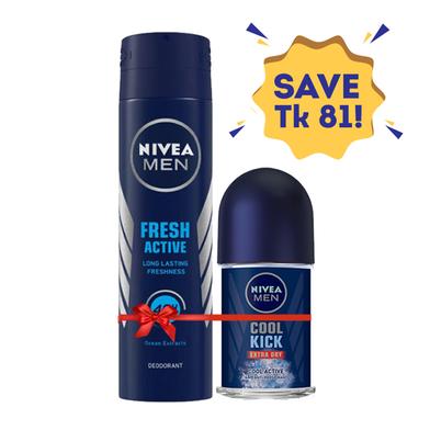 Nivea Fresh Active Body Spray And Cool Kick Roll On Combo (81tk Off) image