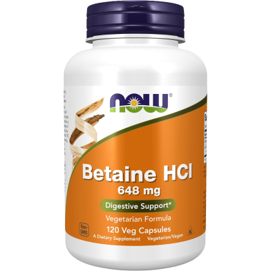 Now Betaine HCl 648 mg 120 Veg Capsules image