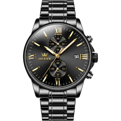 OLEVS 2886 New Black Quartz Watch for Men Stainless Steel Watchband Auto Date Chronograph Waterproof Luminous Business Men Wristwatch image