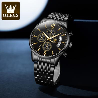 Olevs Black Stainless Steel Chronograph Wrist Watch For Men image