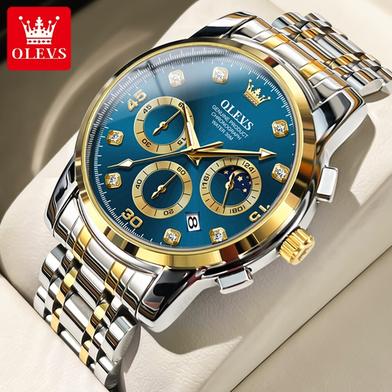 OLEVS Men's Watch Waterproof Diamond set Dial Chronograph Luminous Calendar Stainless Steel Strap with Gift Box image