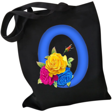O-Letter Canvas Shoulder Tote Shopping Bag With Flower image
