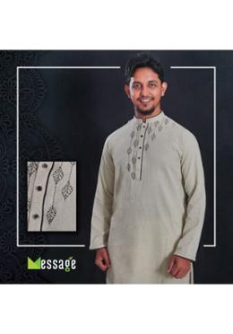 Off White Soft Cotton with Aesthetic Hand Craft Panjabi - M (chest-42, length 41) image