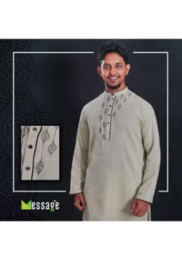 Off White Soft Cotton with Aesthetic Hand Craft Panjabi - XL (chest-46, length 44) image