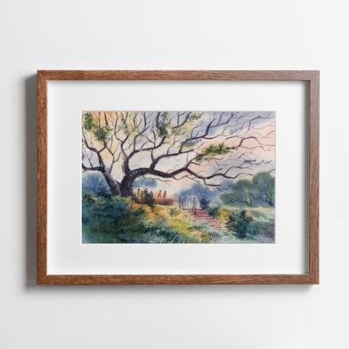 Old Tree Watercolor Landscape - (16x13)inches image