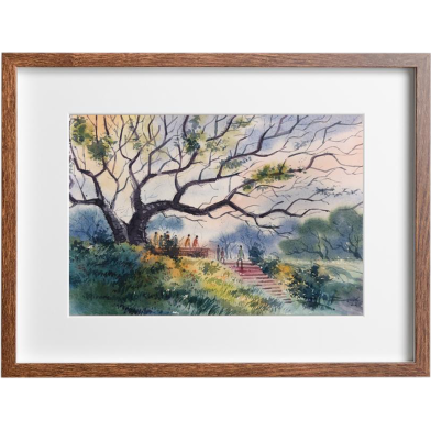 Old Tree Watercolor Landscape - (16x13)inches image