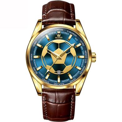 Olevs Football Watch Leather Analog Wrist Watch For Men image