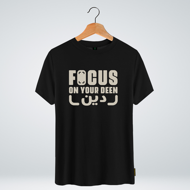 One Ummah BD 'Focus your deen' Design Classic Round Neck Half Sleeve T-shirt for Men - (CMTHC-CAD230) image