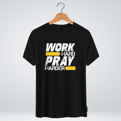 One Ummah BD 'Work hard pray harder' Design Classic Round Neck Half Sleeve T-shirt for Men - (CMTHC-CAD105) image