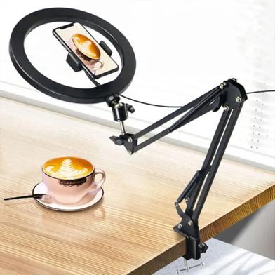 Overhead Video Stand with 10 inch Ring Light and Phone Mount for Drawing, Cooking Video, Facebook, YouTube Live Streaming image