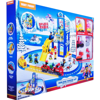 PAW Electric rail parking lot with car ,dogs , Children's play set parking playground with a road and a slide patrol train 6 Heroes image