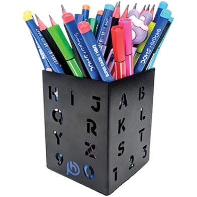PH Metal PH Black Letter and Number Cutout Square Pen Holder image