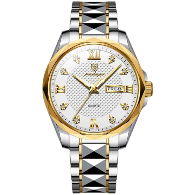 POEDAGAR Luxury Luminous Date Week Men's Stainless Steel Quartz Watch image