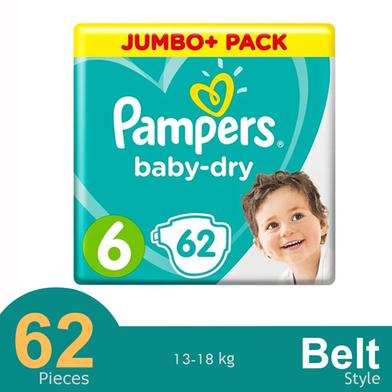 Pampers Baby-Dry Jumbo Plus Pack Belt Diaper 6 (13-18kg) 62pcs image