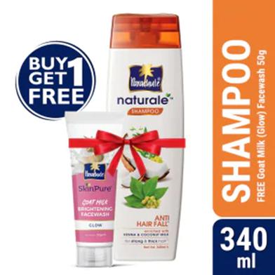 Parachute Naturale Shampoo Anti Hair Fall 340ml (FREE Goat Milk Facewash - GLOW - 50gm) image