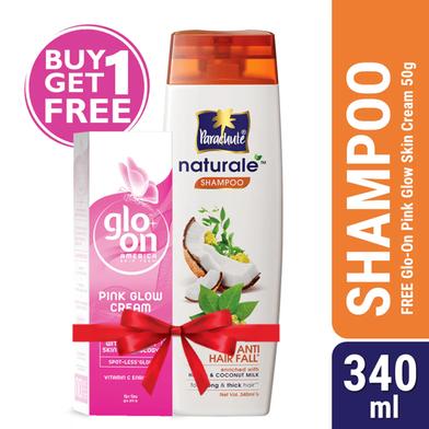 Parachute Naturale Shampoo Anti Hair Fall 340ml (Glo-On Pink Glow Cream 50g Free) image