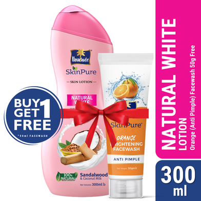 Parachute SkinPure Skin Lotion Natural White 300ml (FREE Orange Facewash - ANTI PIMPLE - 50gm) image