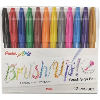 Pentel Brush Sign Pen 12 Colors Set image