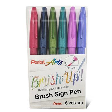 Pentel Brush Sign Pen 6 Colors Set image