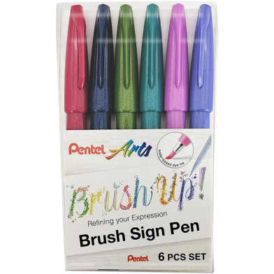 Pentel Brush Sign Pen 6 Colors Set image