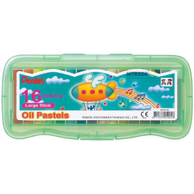 Pentel Large Stick Oil Pastel 16 Colors Set - Green Plastic Case image