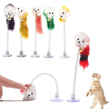 Pet Cat Toys Cartoon Rat Toys Feather Sticks with Bells Mini Cat Catcher Teaser Interactive Cat Toys image