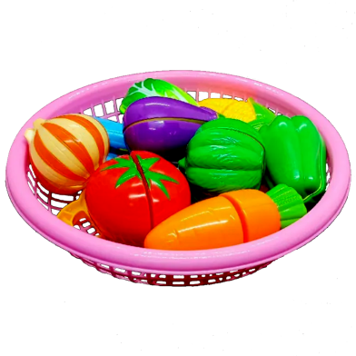 Play Food Toys Cutting Fruit And Vegetable Cutter Set With Basket (cutter_vegetable_basket_b)Vegetables - 8 Pcs image