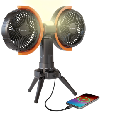 Porodo Dual-Head Oscillating Fan With LED Light And Power Bank image