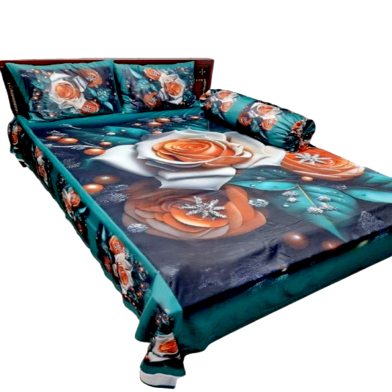 Premium King Size 3D Design Bed Sheet With 2 Pillow Cover And 1 Side Pillow Cover image