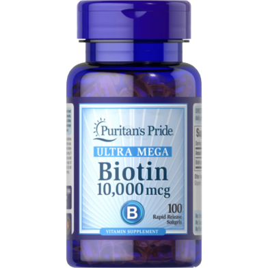 Puritans Pride Biotin 10000 mcg 100 Softgels -270073047 image