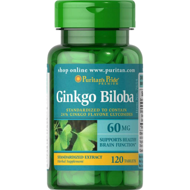 Puritans Pride Ginkgo Biloba Standardized Extract 60 mg 120 Tablets image